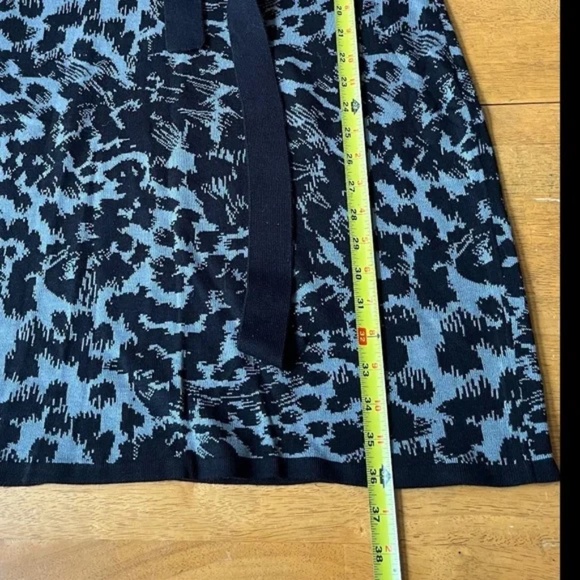 Calvin Klein Sz L Black Gray Sweater Knit Midi Shirt Dress Belted Short Sleeve - Picture 5 of 7